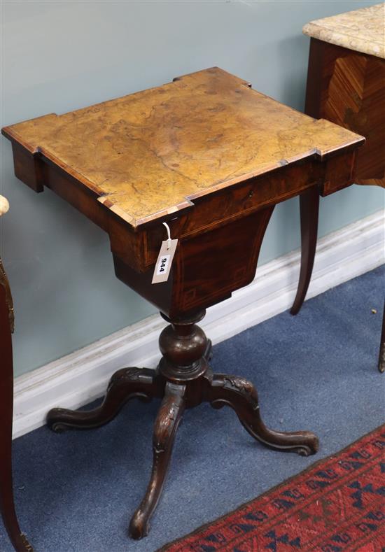 A Victorian figured walnut work table W.48cm